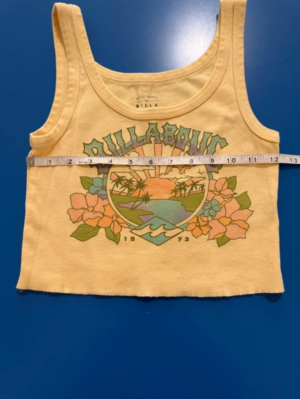 Billabong Yellow Graphic Tank Top with Tropical Sunset. Size XS. Like New